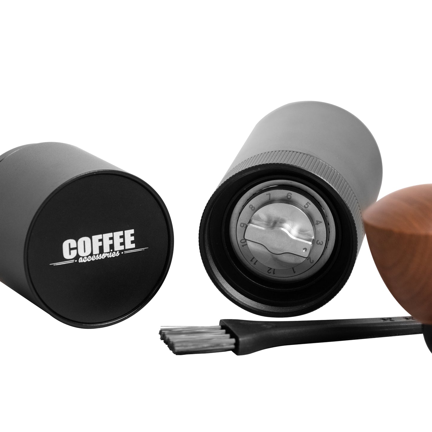 Manual coffee grinder with detachable handle and convenient storage compartment