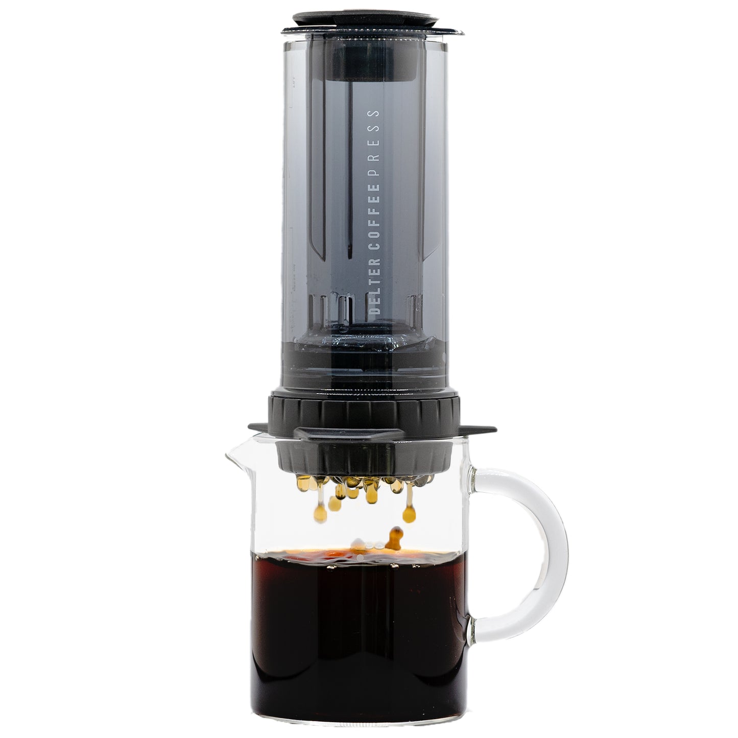 Delter Coffee Press in stainless steel with black handle, 12 oz capacity