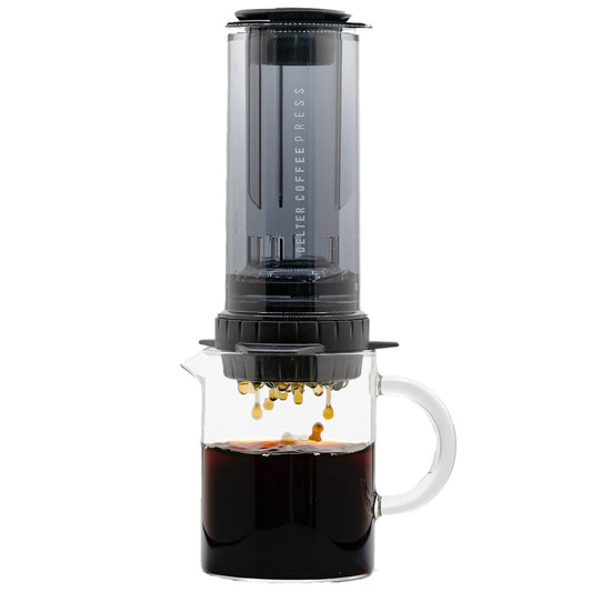 Delter Coffee Press in stainless steel with black handle, 12 oz capacity