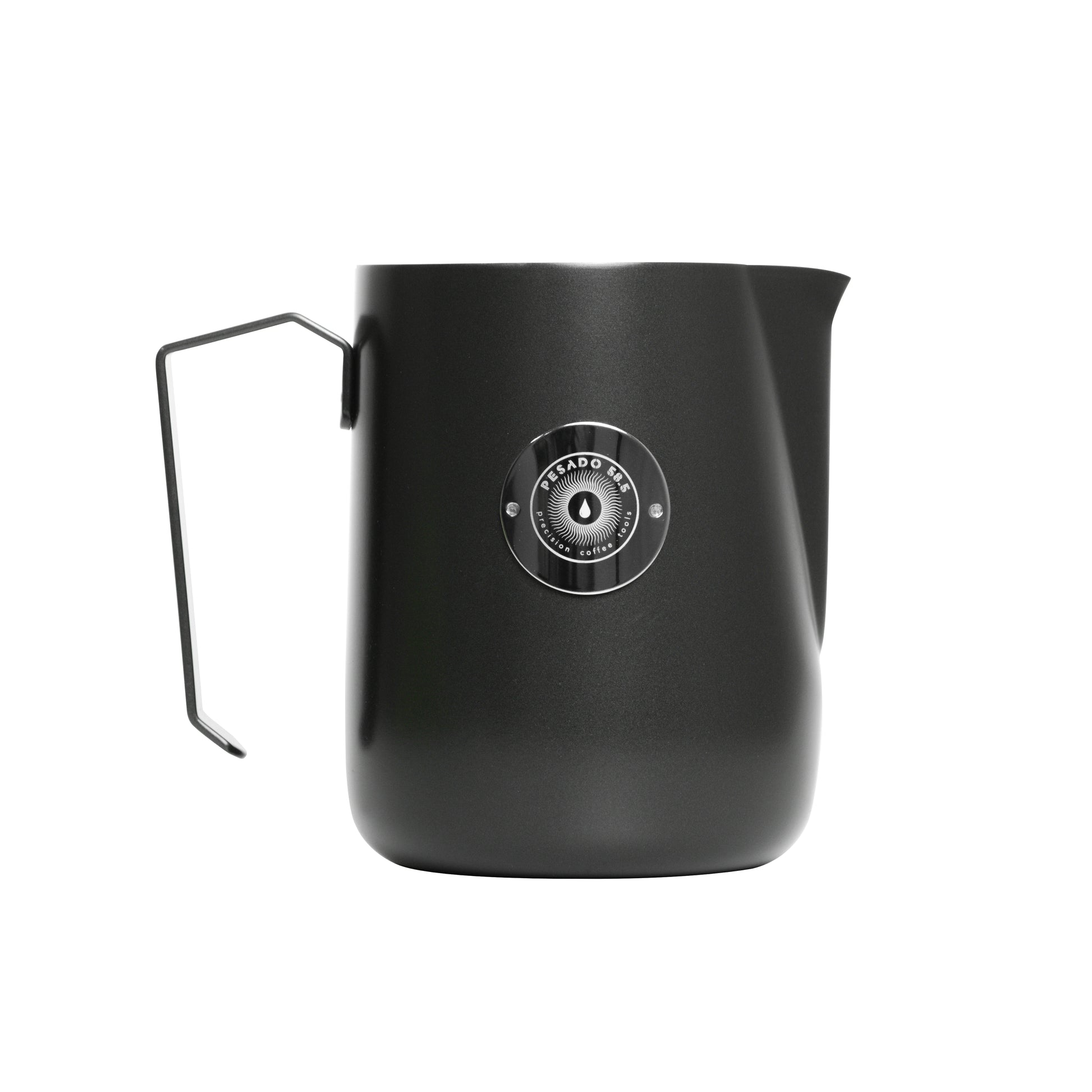 Stainless steel Pesado Milk Jug with precision spout and ergonomic handle for barista-quality milk frothing and pouring