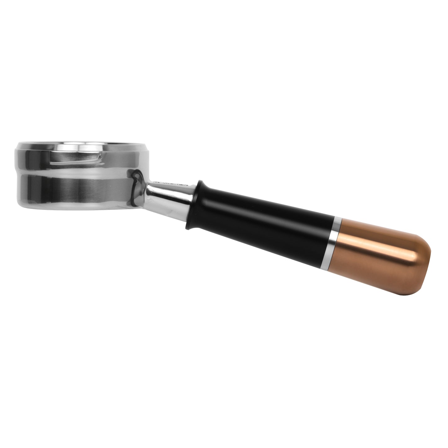 Black and bronze Pesado Naked Portafilter, a high-quality espresso accessory for coffee lovers