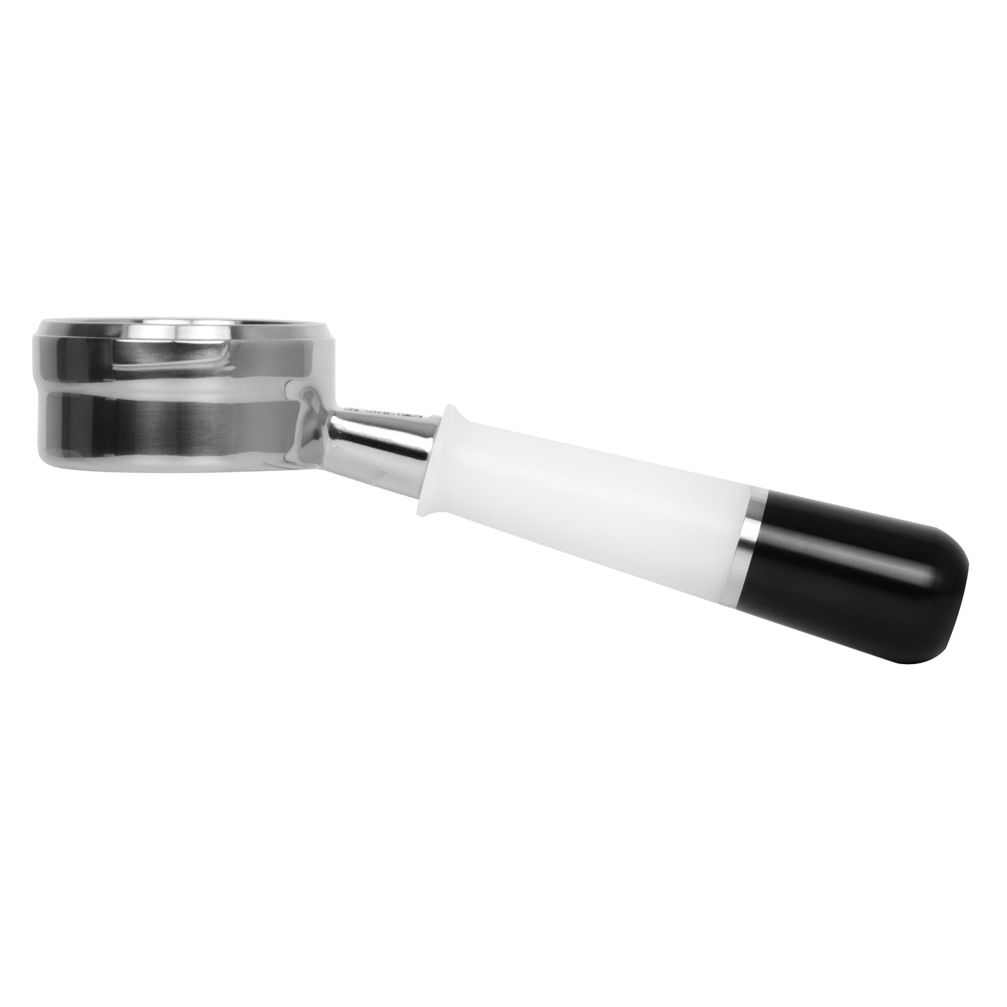 White and black Pesado Naked Portafilter showcasing sleek design and functionality