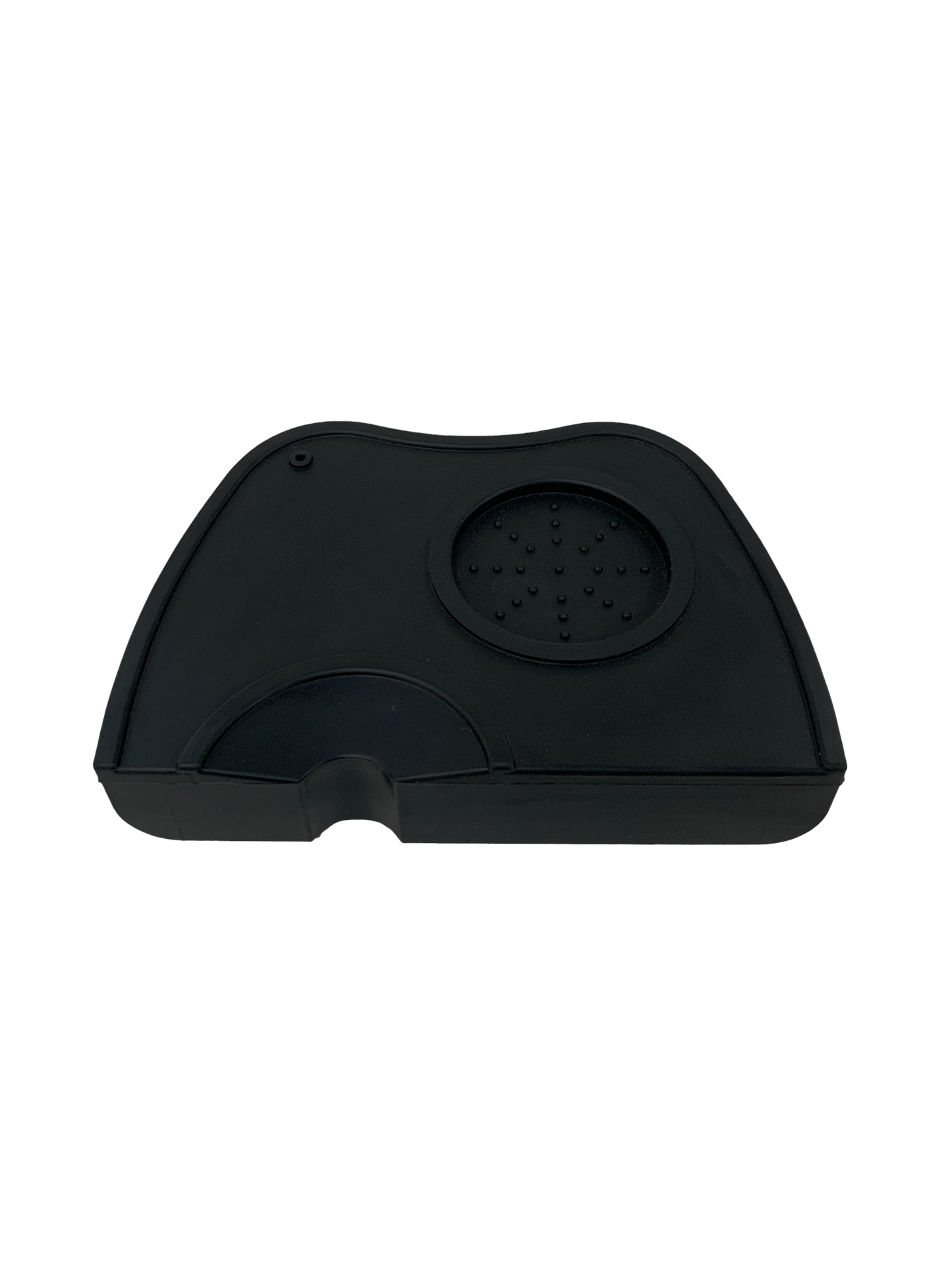 Black rubber tamping mat with raised edges for coffee accessories