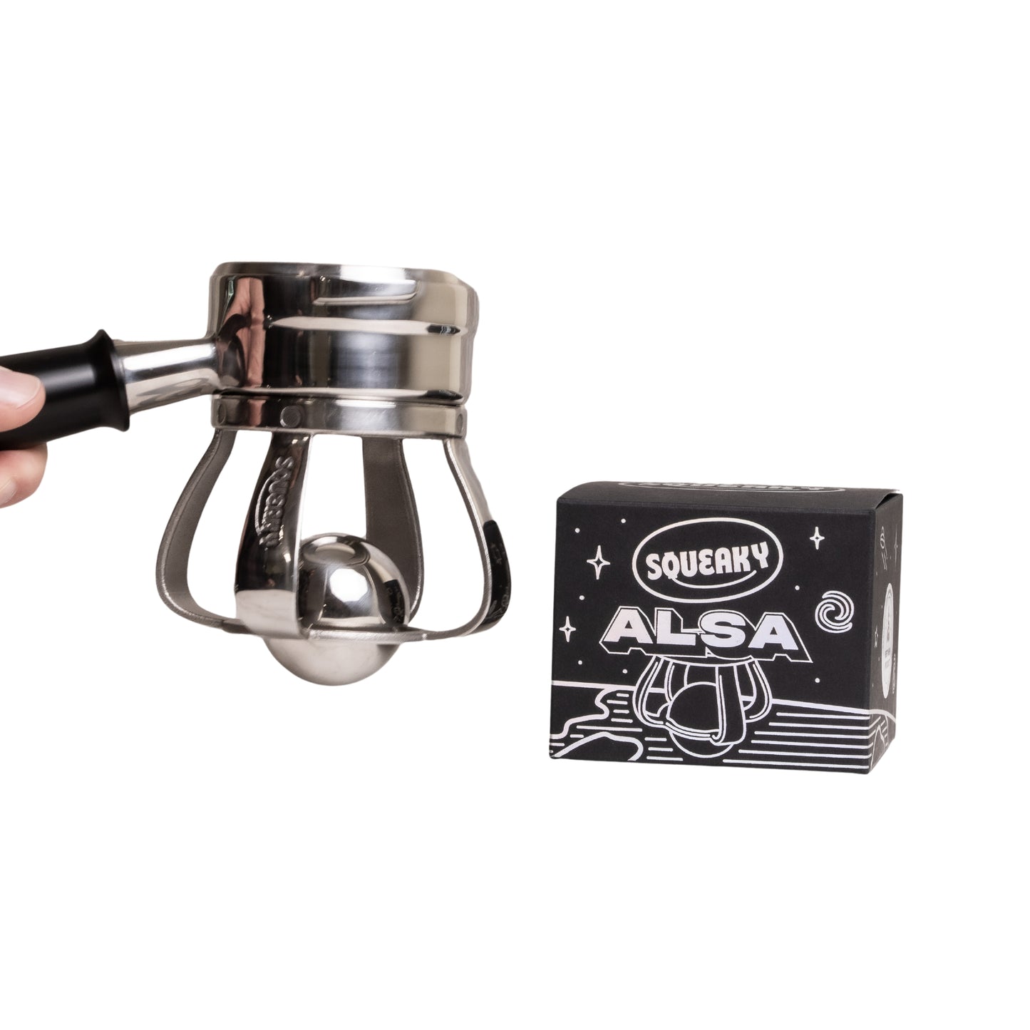 Black Squeaky ALSA Espresso Shot Cooler designed for Pesado Portafilter