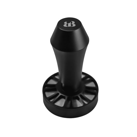 Artisan Barista Lotus Click Tamper in stainless steel on white background