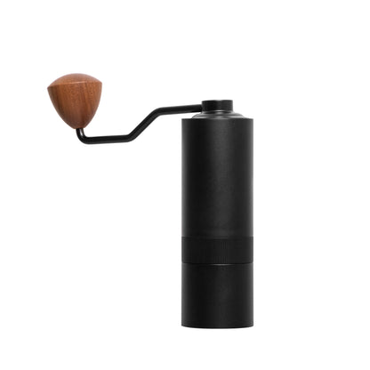 Hand grinder for coffee beans with adjustable ceramic burrs and ergonomic handle