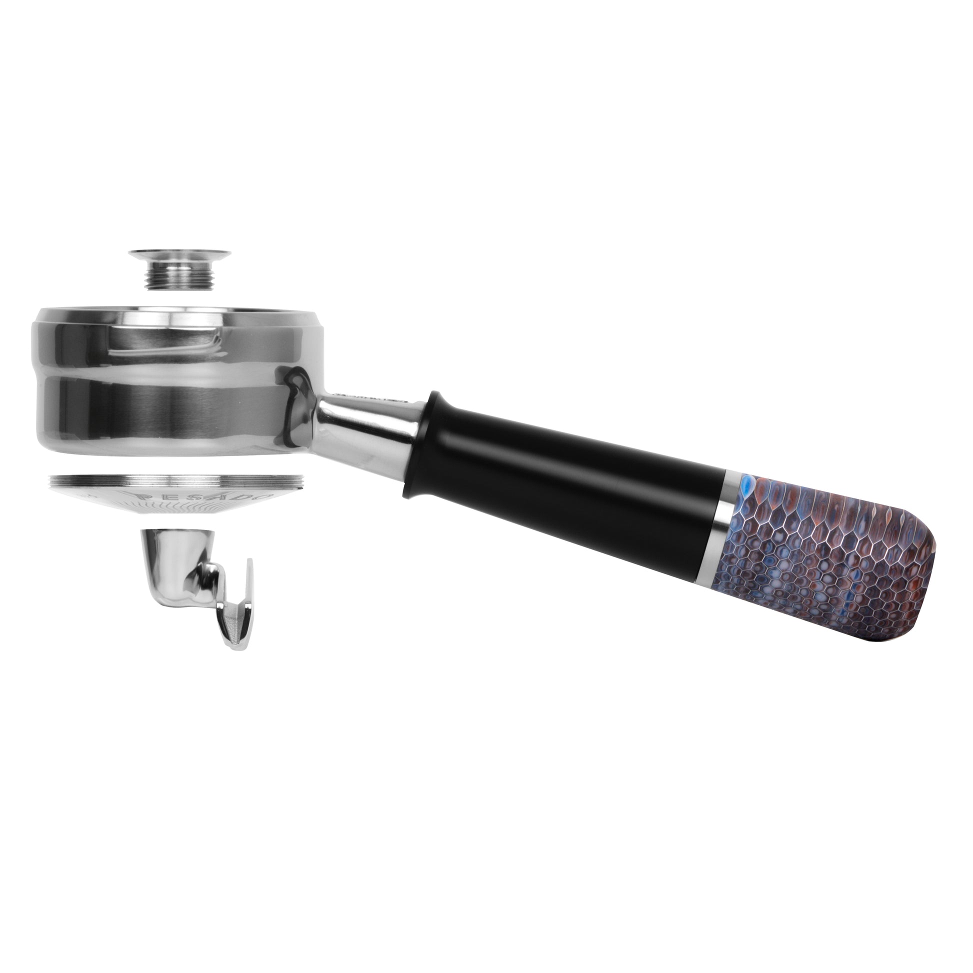 Stainless steel Pesado Hybrid Breville 54/58 Portafilter with ergonomic handle