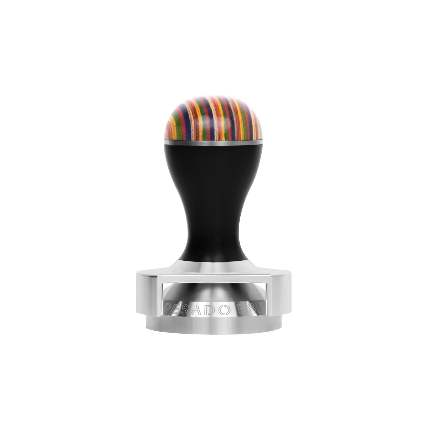 Stainless steel tamper for espresso with 585mm and 535mm base sizes