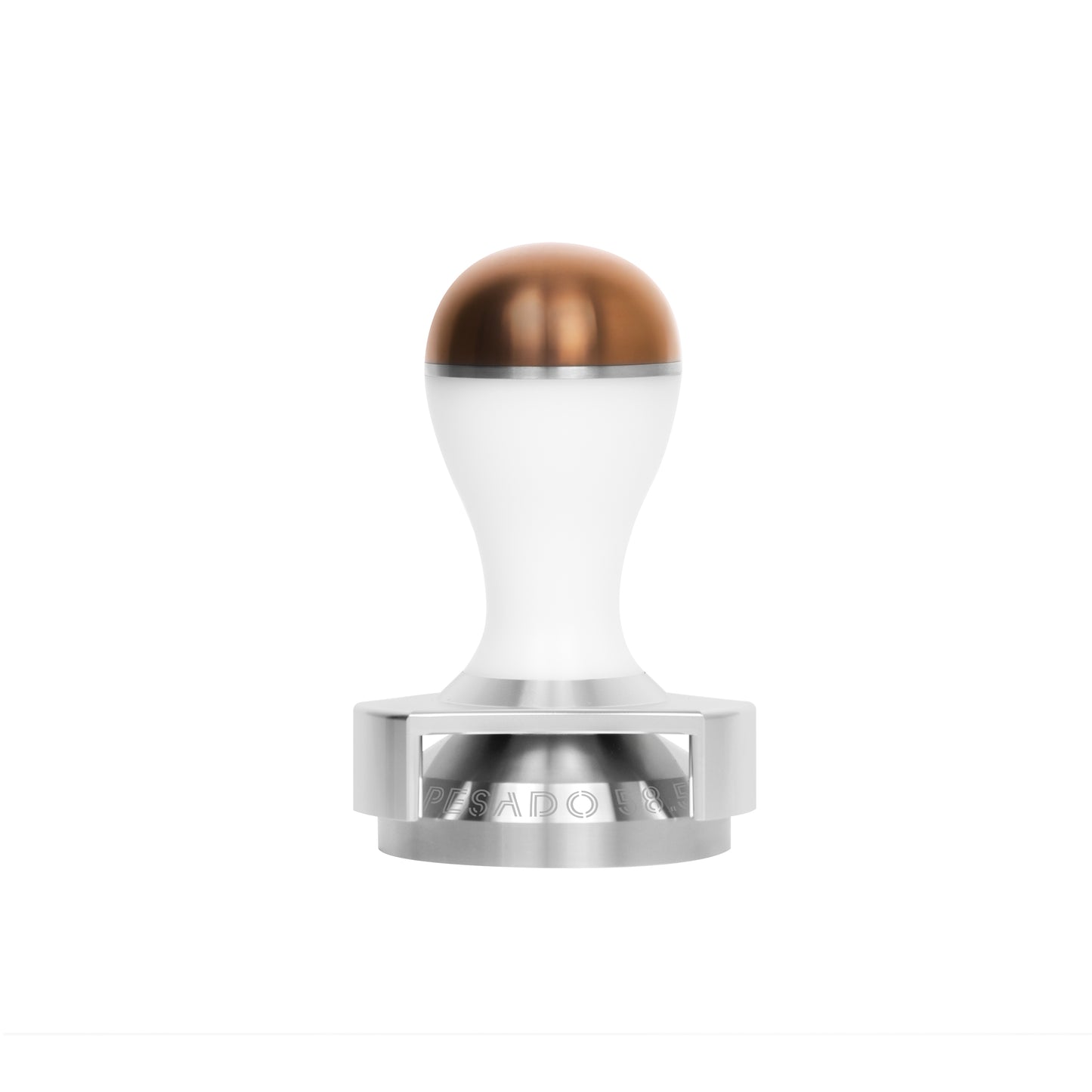 Stainless steel tamper with 585mm and 535mm base sizes for espresso coffee making