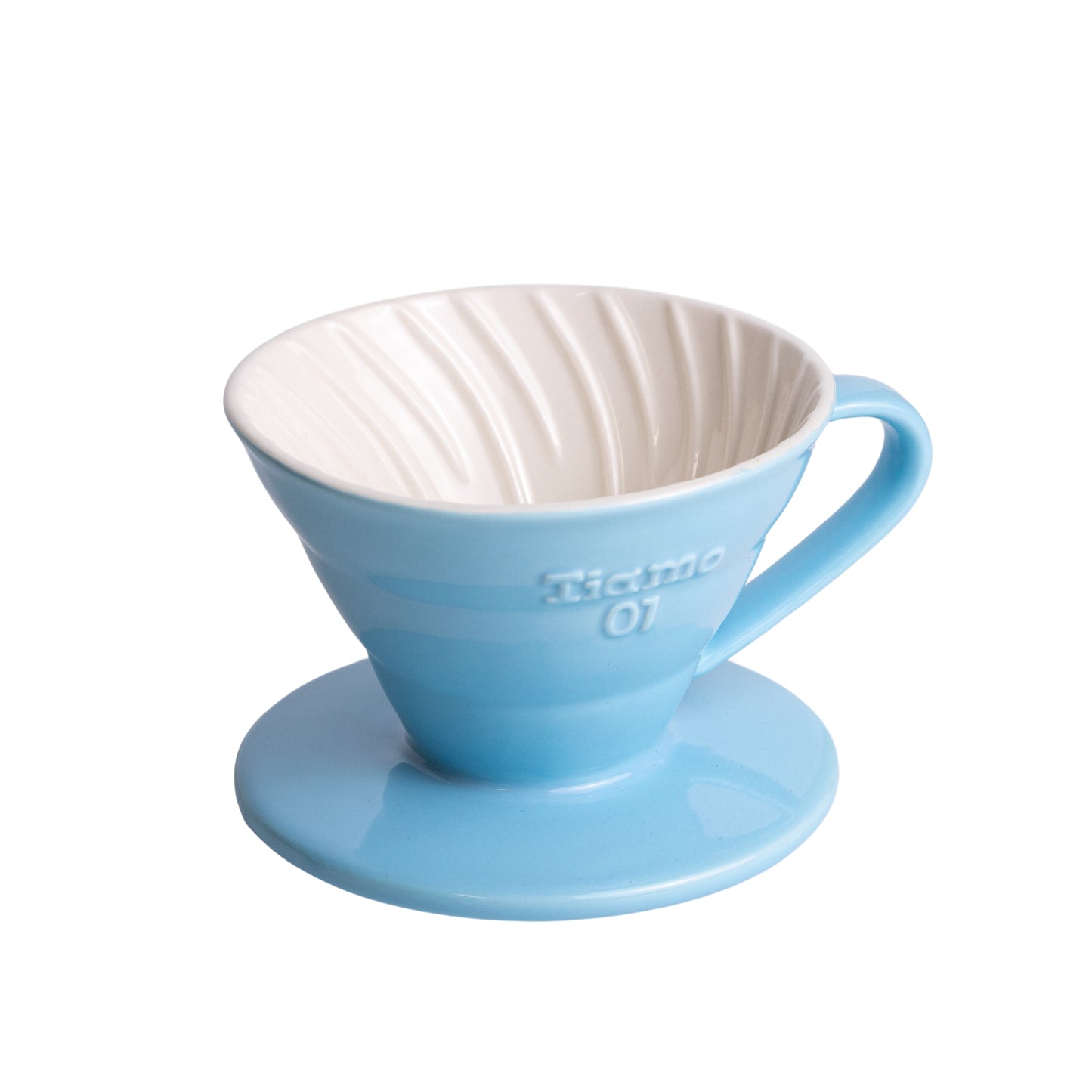 V01 Ceramic Pour Over Cone: White ceramic cone-shaped coffee brewing tool