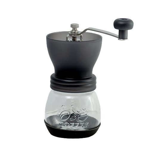 Glass hand grinder featuring stainless steel components for durable and precise grinding