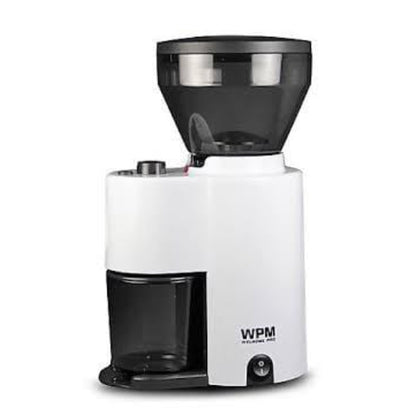 Silver WPM Domestic Coffee Grinder with adjustable settings and transparent lid