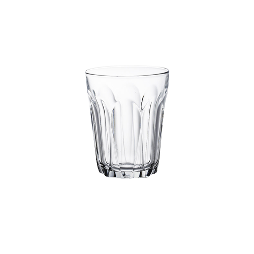 A clear Duralex Provence Latte Glass, perfect for serving hot beverages