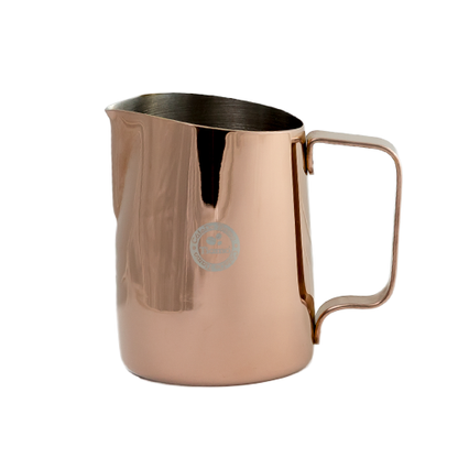 Shiny metallic tapered milk jug with a 650ml capacity for serving beverages