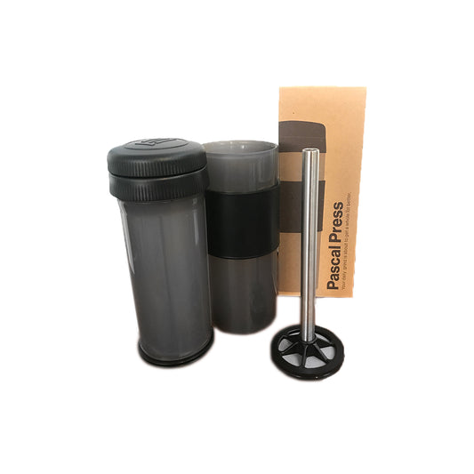 A stainless steel Pascal Press with double-wall insulation and built-in plunger